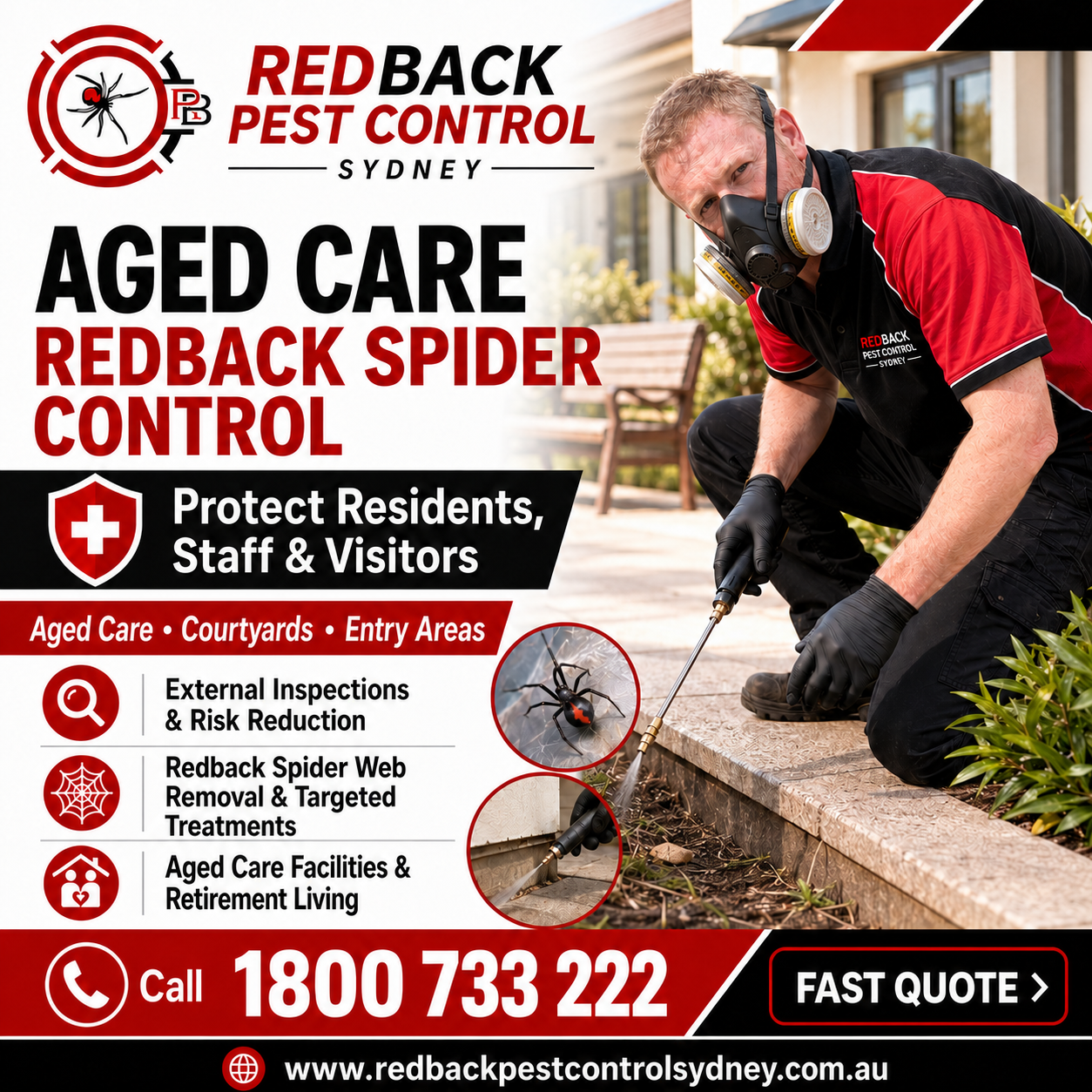 Redback Pest Control technician spraying a Sydney kitchen for cockroaches and ants